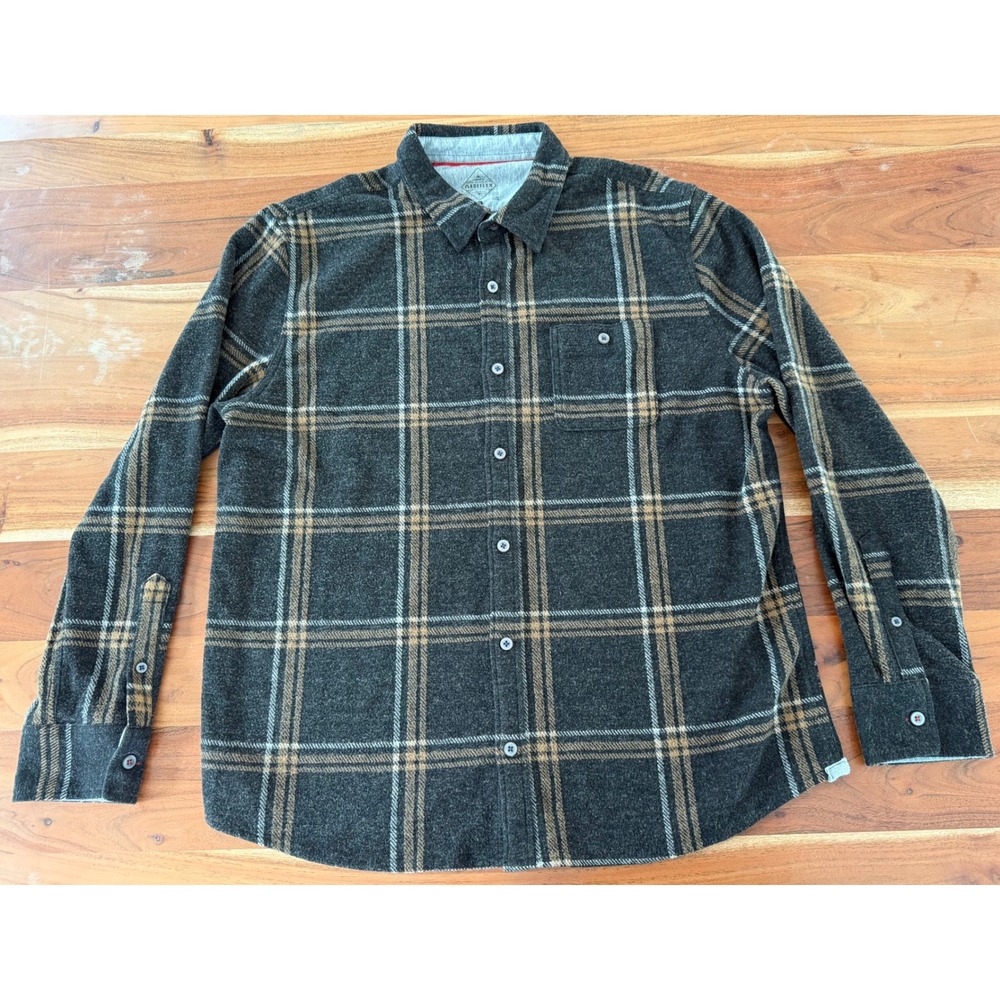 Flag & Anthem MadeFlex Mens XL Charcoal Grey Plaid Stretch Flannel Button Shirt